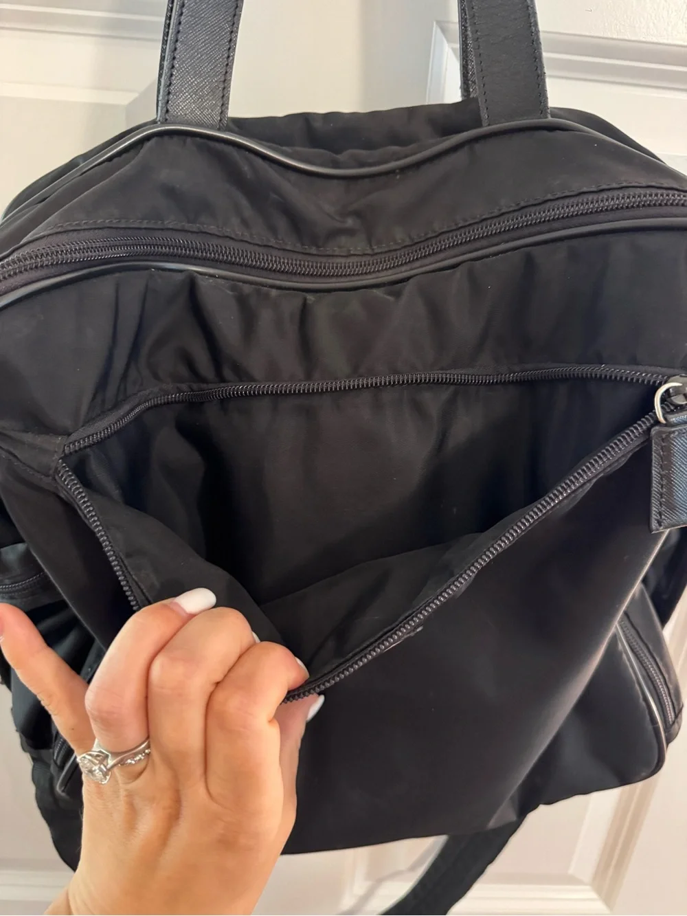 Prada Black Nylon Diaper Bag Tote with Leather Straps